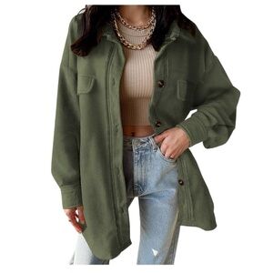 ✨3/$20✨ VICHYIE Green Corduroy Button Down Shirts Shacket Jacket. Size Large